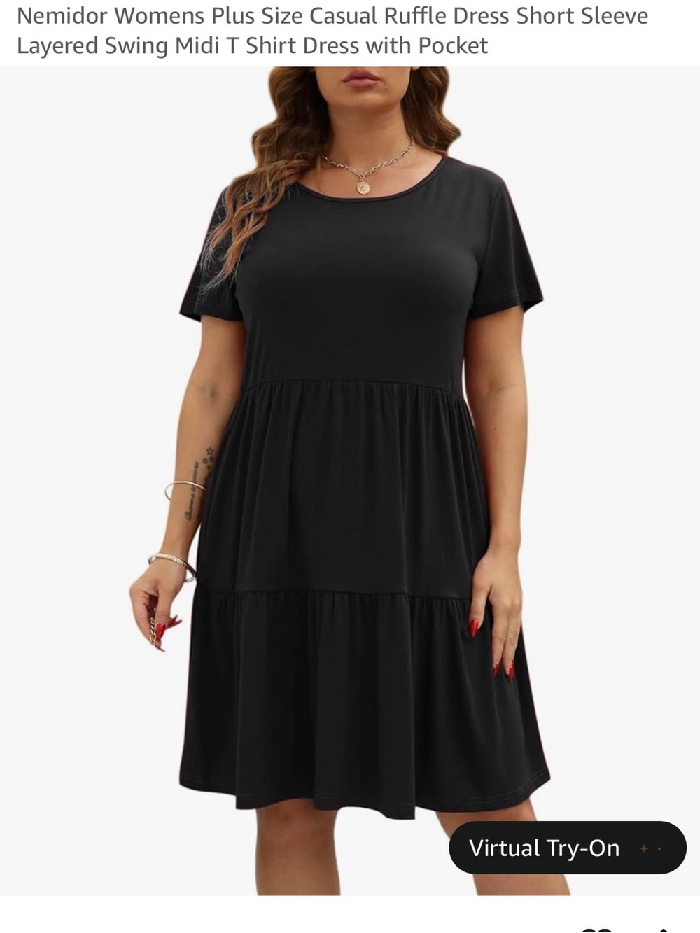 Nemidor Black Short Sleeve Ruffle Midi Dress